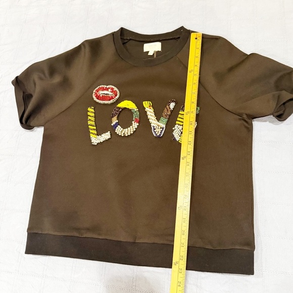 Grey Lab LOVE Beaded Short Sleeve Black Sweatshirt L - Picture 8 of 10